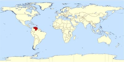 Venezuela eneo katika ramani ya dunia